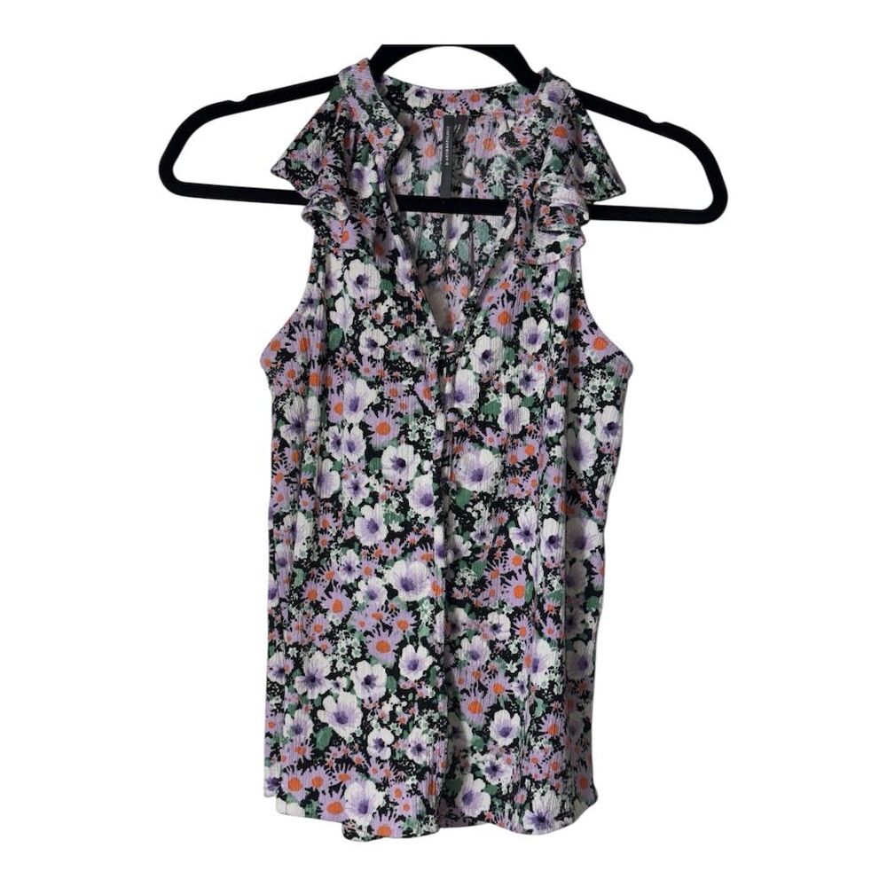 2033. Anthropologie Women's XS Floral Ruffle Blouse Top Multicolor Sleeveless